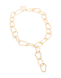 Gold Large Organic Link Long Y-Necklace - link has visual effect only