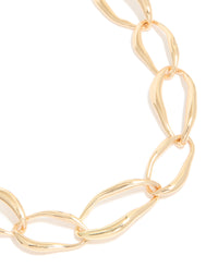 Gold Large Link Short Necklace - link has visual effect only