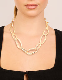 Gold Large Link Short Necklace - link has visual effect only