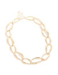 Gold Large Link Short Necklace - link has visual effect only