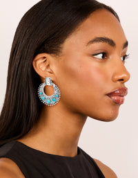 Antique Silver Turquoise Stone Round Textured Drop Earrings - link has visual effect only