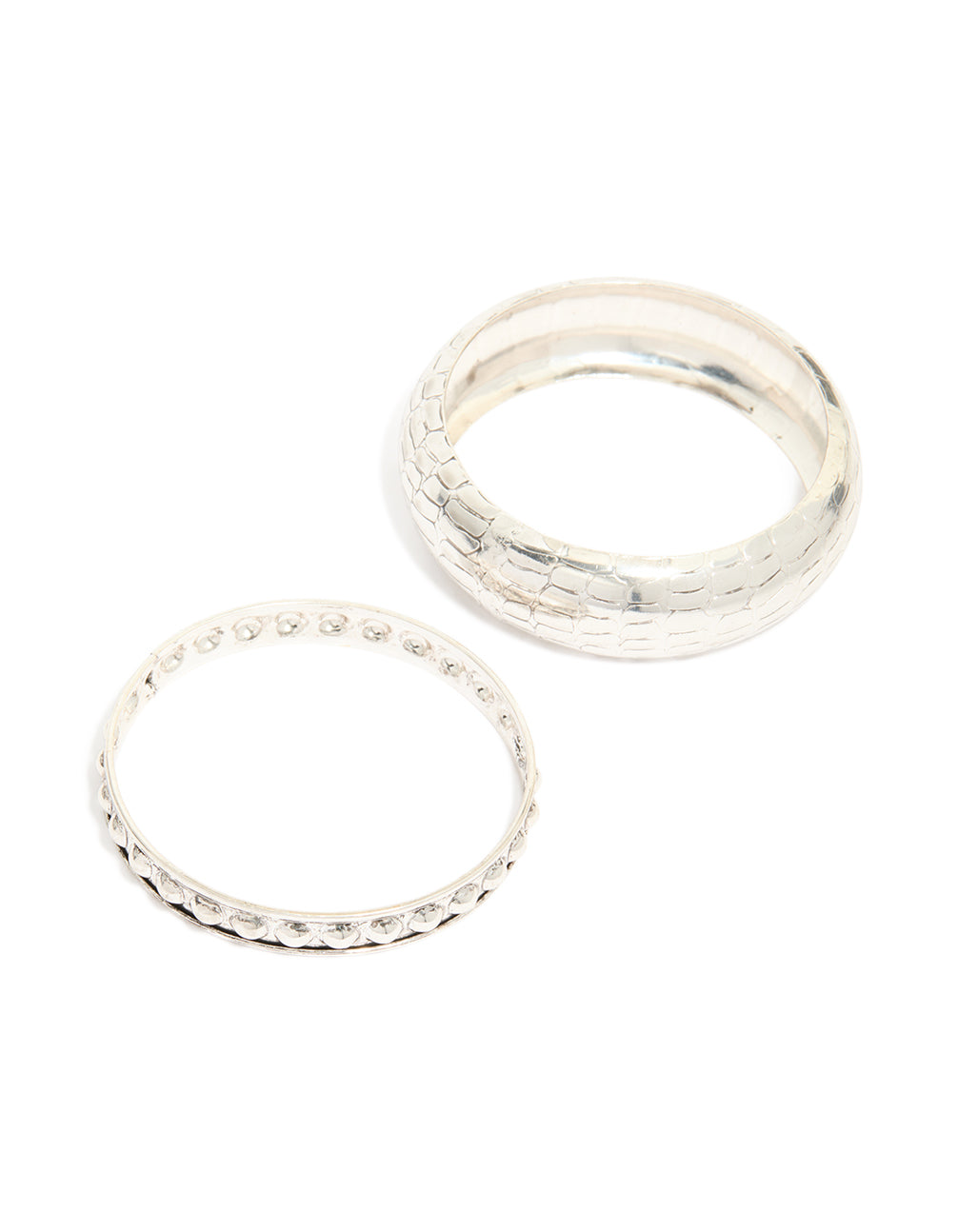 Antique Silver Textured Thick and Thin Bangles 2-Pack