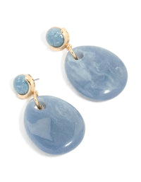 Gold Blue Beaded Teardrop Drop Earrings - link has visual effect only