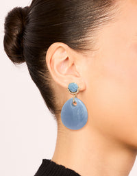 Gold Blue Beaded Teardrop Drop Earrings - link has visual effect only