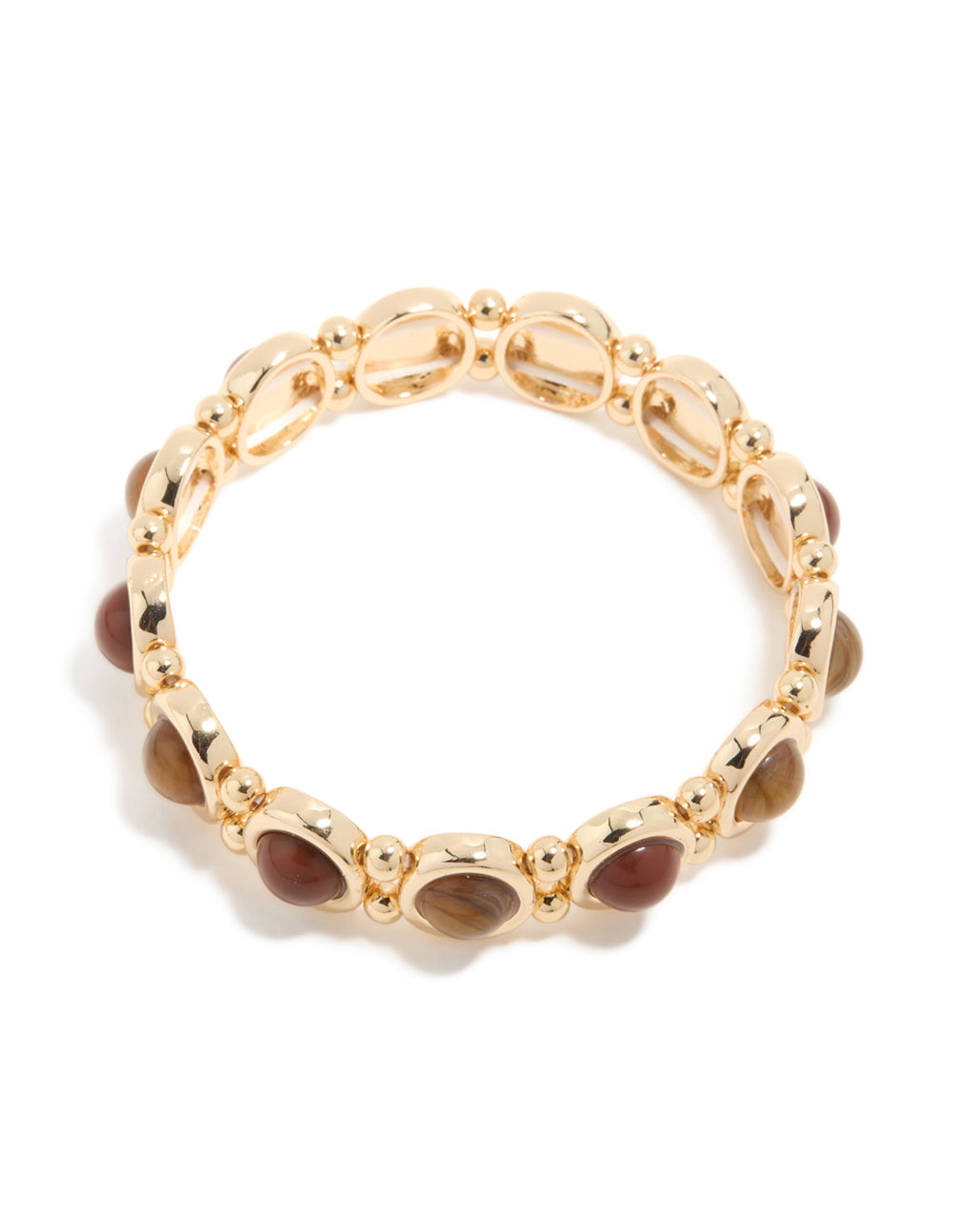 Gold Organic Brown Stones Stretch Bracelet