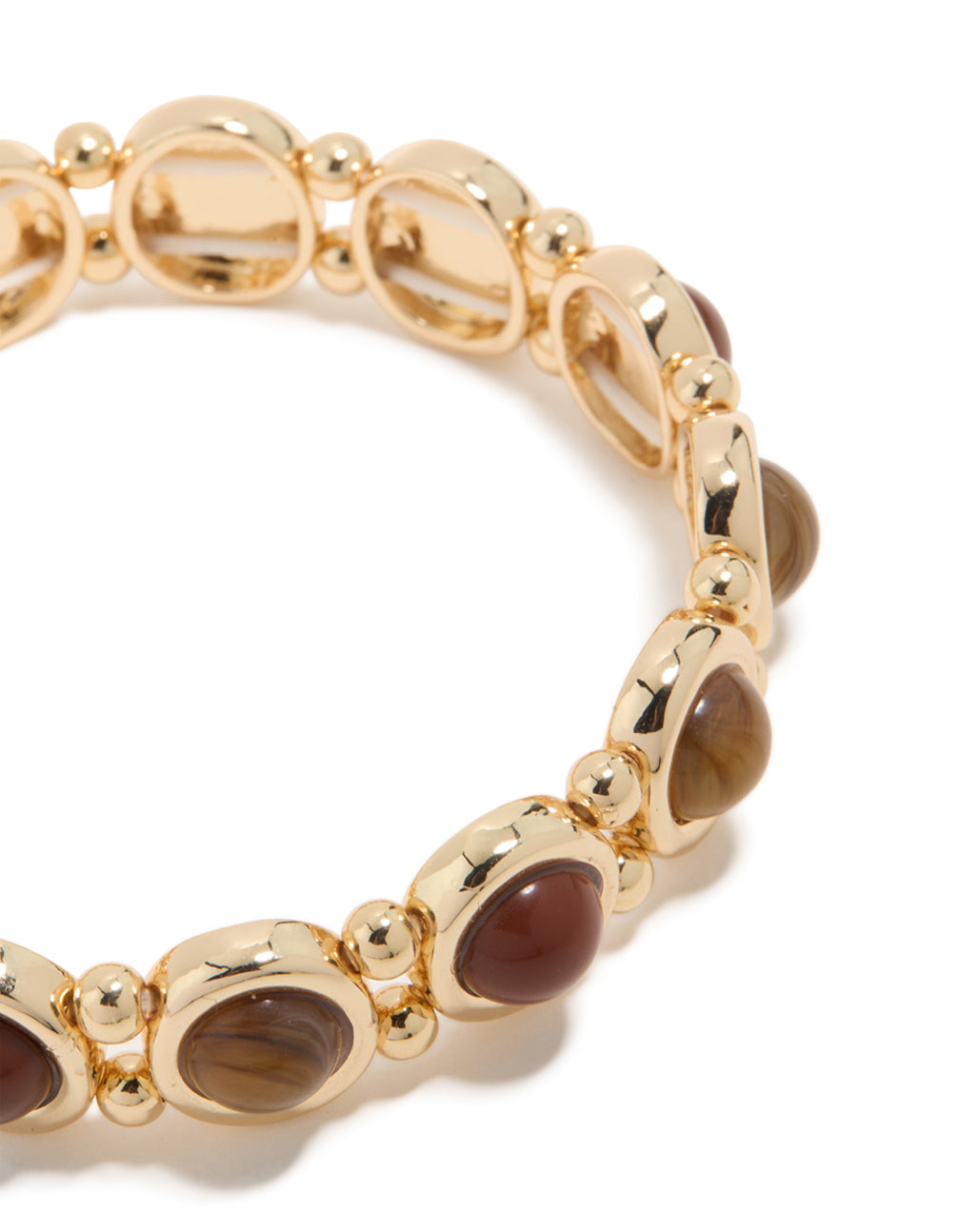 Gold Organic Brown Stones Stretch Bracelet