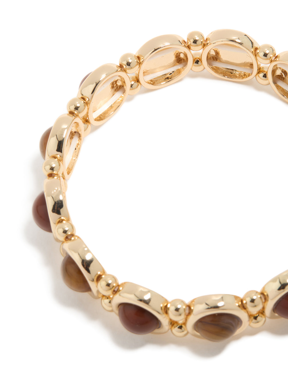 Gold Organic Brown Stones Stretch Bracelet