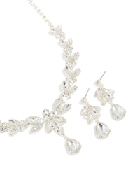 Silver Diamante Shiny Floral Necklace & Drop Earrings Set - link has visual effect only