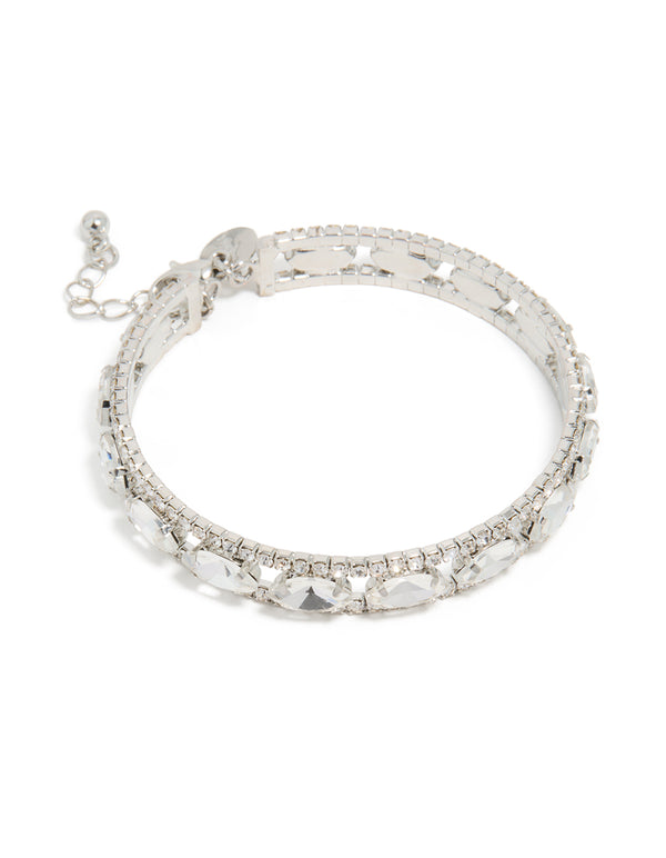 Silver Diamante Shiny Ovals Bracelet