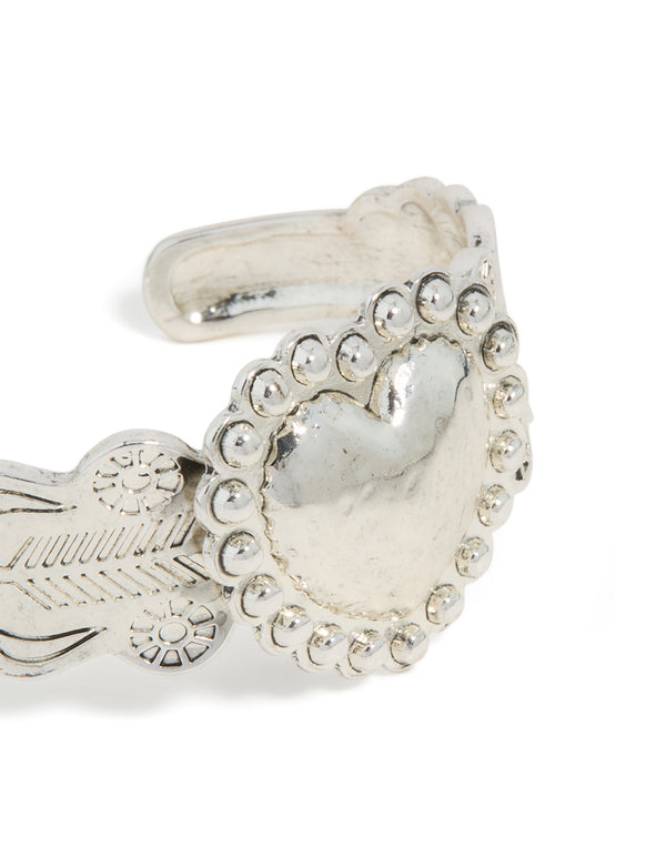 Silver Boho Heart Wrist Cuff