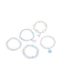Kids Beaded Pearl Shell Stretch Bracelets 5-Pack - link has visual effect only