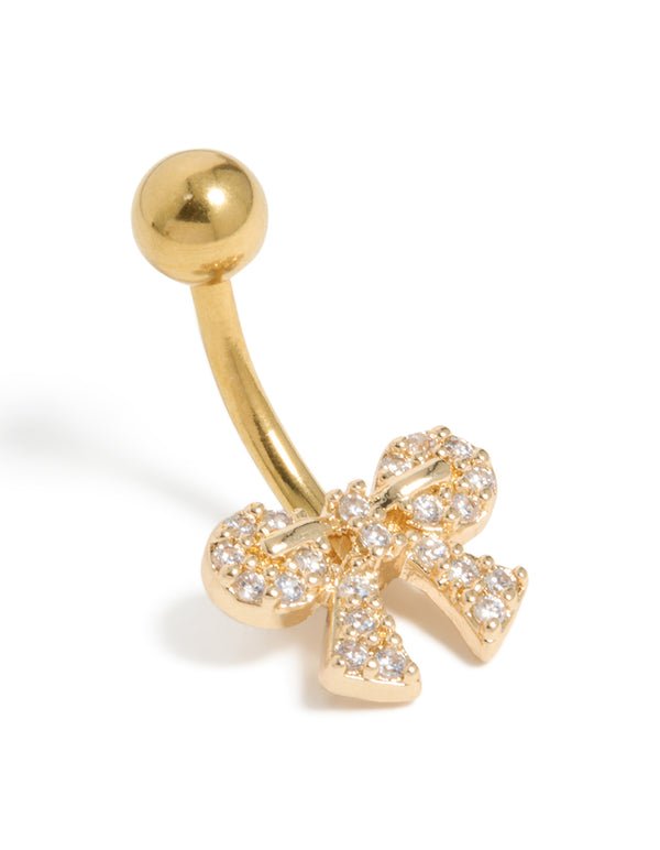 Gold Plated Surgical Steel Cubic Zirconia Pavé Bow Belly Bar