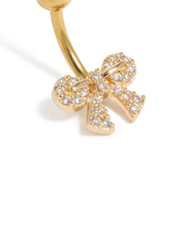 Gold Plated Surgical Steel Cubic Zirconia Pavé Bow Belly Bar - link has visual effect only