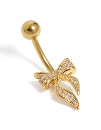 Gold Plated Surgical Steel Cubic Zirconia Long Pavé Bow Belly Bar - link has visual effect only