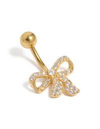 Gold Plated Surgical Steel Cubic Zirconia Pavé Bow Belly Bar - link has visual effect only
