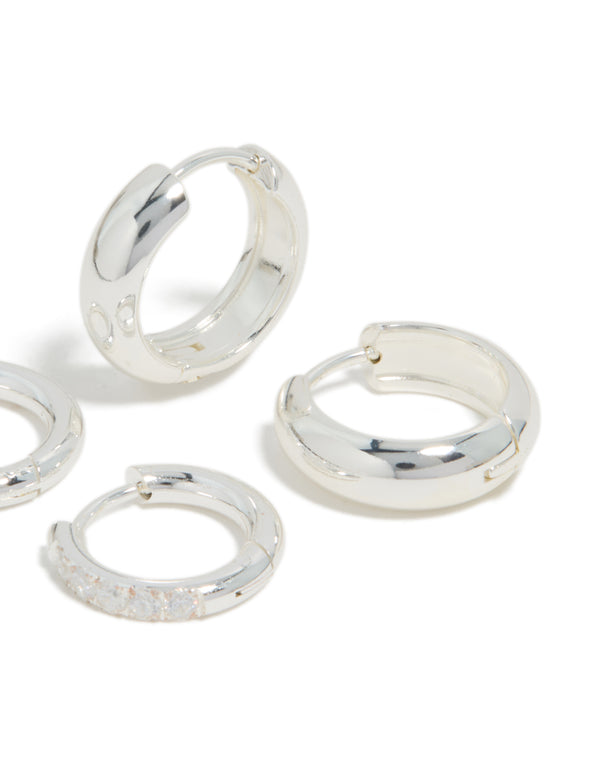 Waterproof Stainless Steel Cubic Zirconia Chubby Huggie Earrings 2-Pack