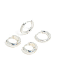 Waterproof Stainless Steel Pave & Plain Huggie Earrings 2-Pack - link has visual effect only