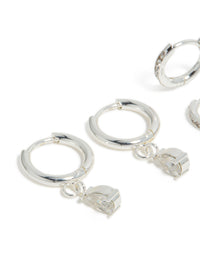 Waterproof Stainless Steel Cubic Zirconia Pear & Huggie Earrings 2-Pack - link has visual effect only