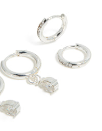 Waterproof Stainless Steel Cubic Zirconia Pear & Huggie Earrings 2-Pack - link has visual effect only