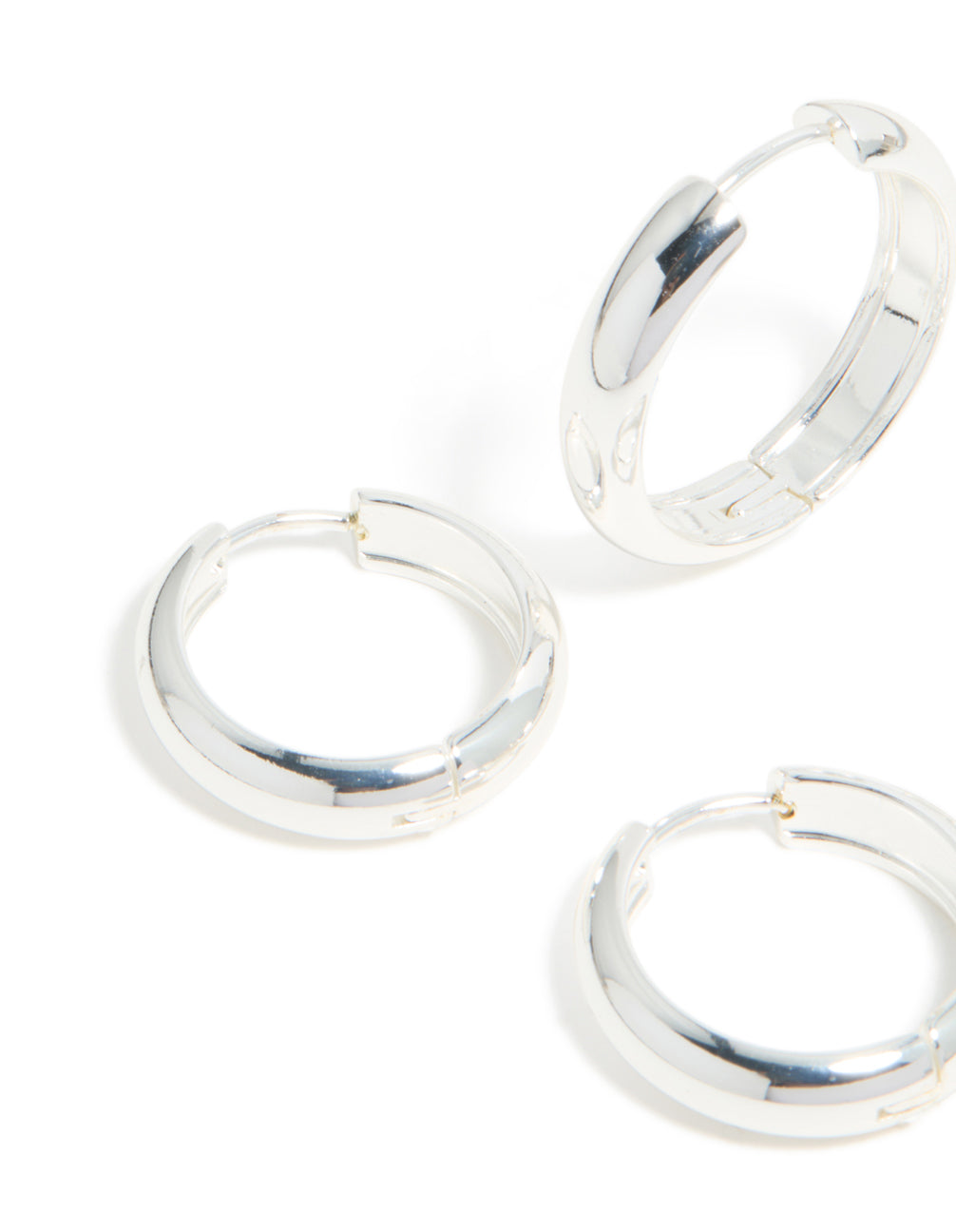 Highlighting these chunky waterproof stainless steel thick hoop earrings in silver in a 2-pack with a close up view