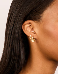 Waterproof Gold Plated Stainless Steel Chunky Oval Cubic Zirconia Clicker Earrings 2-Pack - link has visual effect only