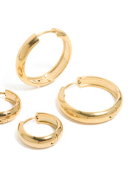 Waterproof Gold Plated Stainless Steel Thick Small & Large Hoop Earrings 2-Pack - link has visual effect only
