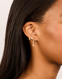 Waterproof Gold Plated Stainless Steel Cubic Zirconia Stud & Huggie  Earrings 3-Pack - link has visual effect only