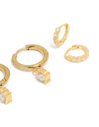 Waterproof Gold Plated Stainless Steel Cubic Zirconia Stud & Huggie  Earrings 3-Pack - link has visual effect only