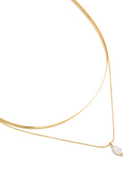Waterproof Gold Plated Stainless Steel Marquise Cubic Zirconia Layered  Necklace - link has visual effect only