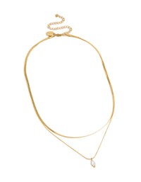 Waterproof Gold Plated Stainless Steel Marquise Cubic Zirconia Layered  Necklace - link has visual effect only