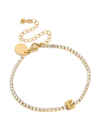 Waterproof Gold Plated Stainless Steel Cubic Zirconia  Tennis Letter E Bracelet - link has visual effect only