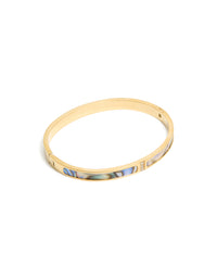 Waterproof Gold Plated Stainless Steel Blue & Green Pearlised Inlay Hinged Bangle - link has visual effect only