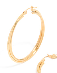 Gold Plated Surgical Steel  Crossover Hoop Earrings 40 MM - link has visual effect only