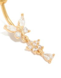 Gold Plated Titanium Cubic Zirconia Butterfly & Flower Belly Bar - link has visual effect only