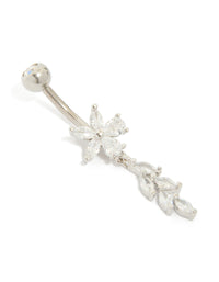 Titanium Cubic Zirconia Flower Vine Belly Bar - link has visual effect only