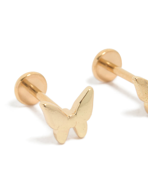 Gold Plated Titanium Butterfly Flat Back Studs