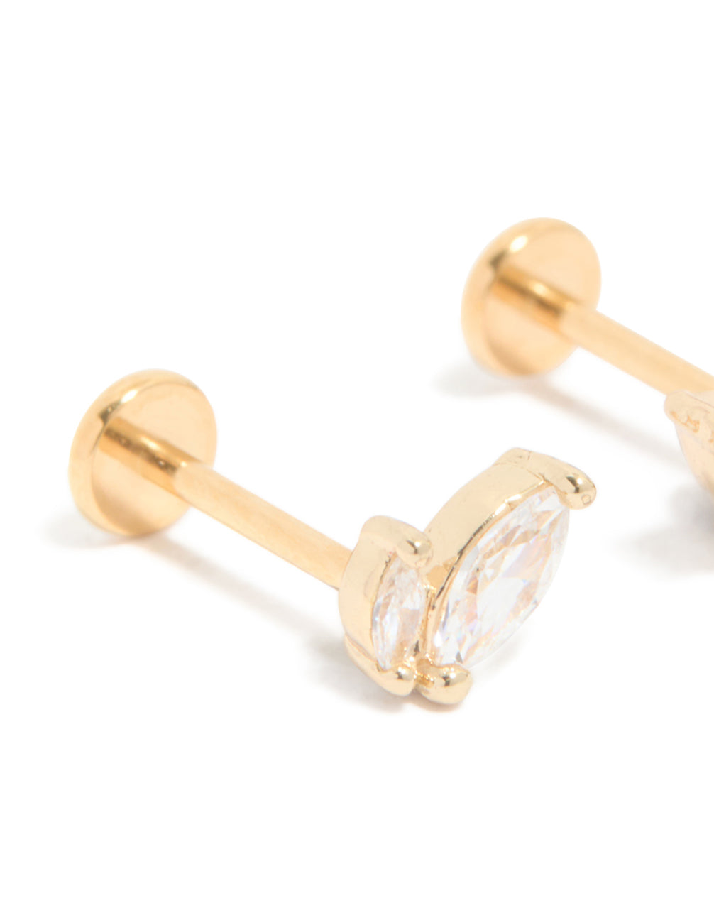 Gold Plated Titanium  Marquise Cubic Zirconia Flat Back Studs