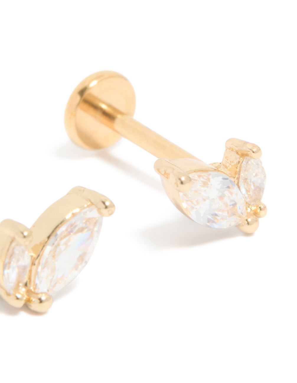 Gold Plated Titanium  Marquise Cubic Zirconia Flat Back Studs