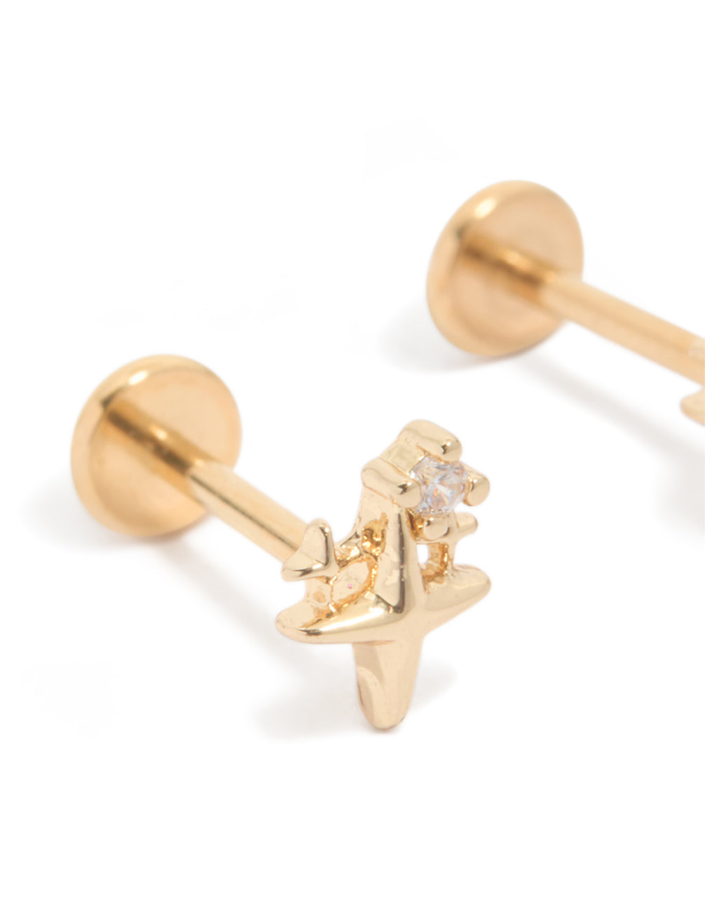 Gold Plated Titanium Cubic Zirconia Celestial Flat Back Studs