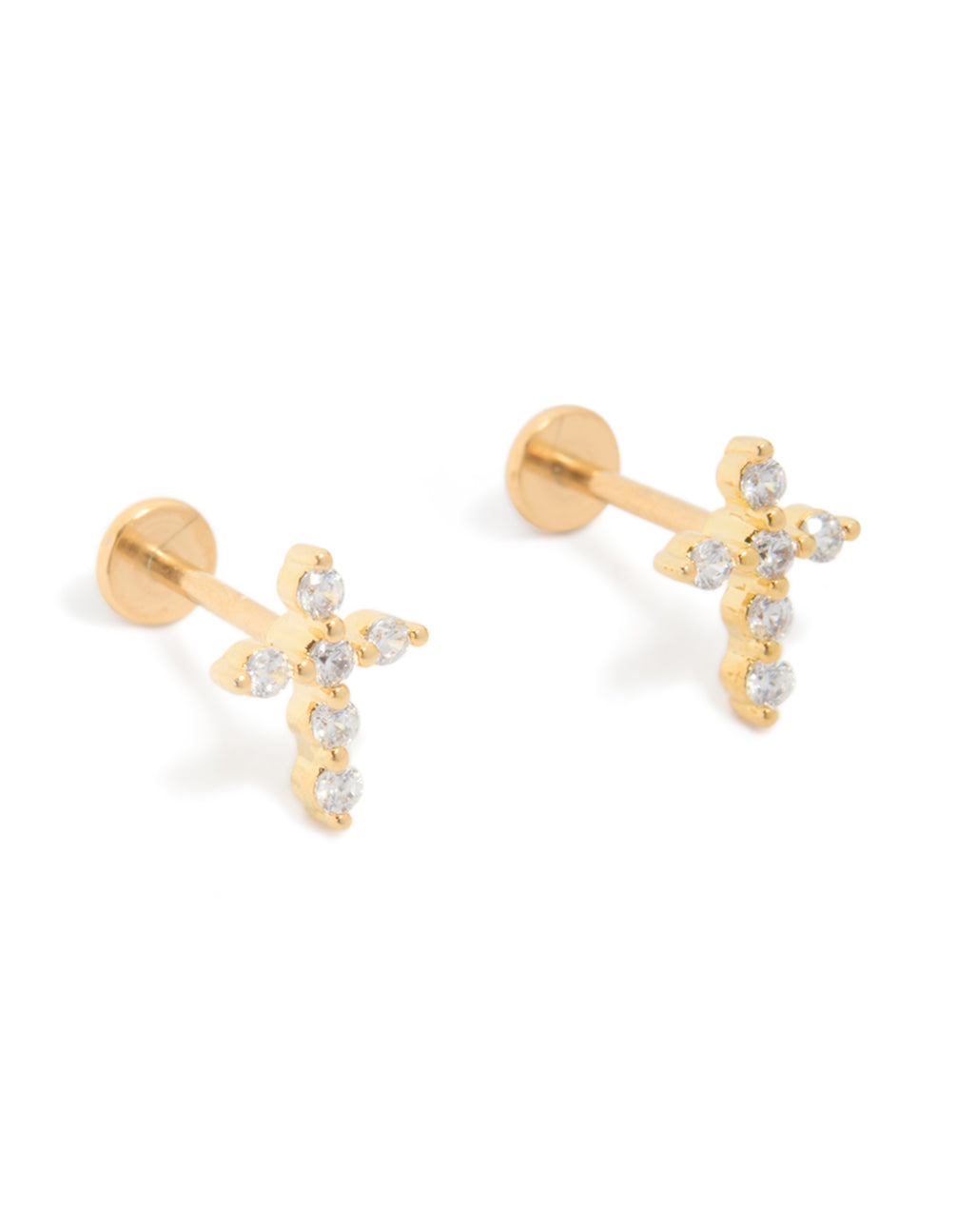 Gold Plated Titanium Cubic Zirconia Cross Flat Back Studs