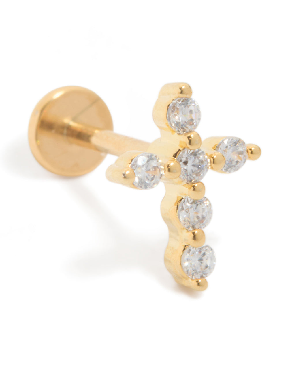 Gold Plated Titanium Cubic Zirconia Cross Flat Back Studs