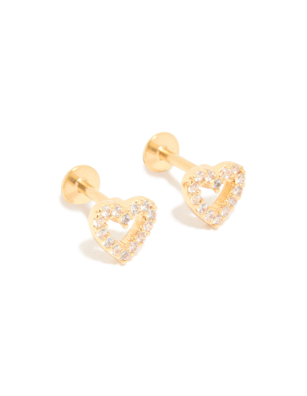 Gold Plated Titanium Cubic Zirconia Open Heart Flat Back Studs