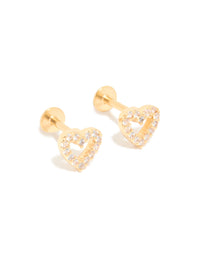 Gold Plated Titanium Cubic Zirconia Open Heart Flat Back Studs - link has visual effect only