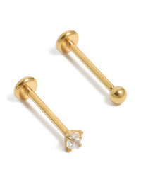 Gold Plated Titanium Cubic Zirconia Threadless Flat Back Nose Studs - link has visual effect only