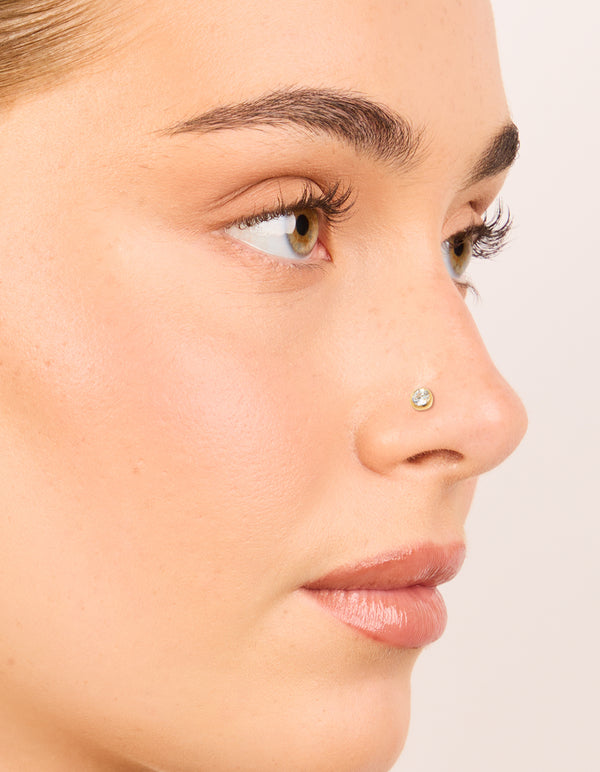 Gold Plated Titanium Bezel Threadless Flat Back Nose Studs