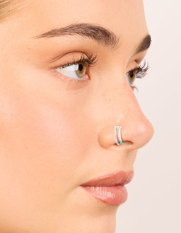 Surgical Steel Cubic Zirconia Hinged & Simple Nose Rings 2-Pack