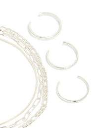 Silver Smooth Chain Anklet & Toe Rings Pack - link has visual effect only