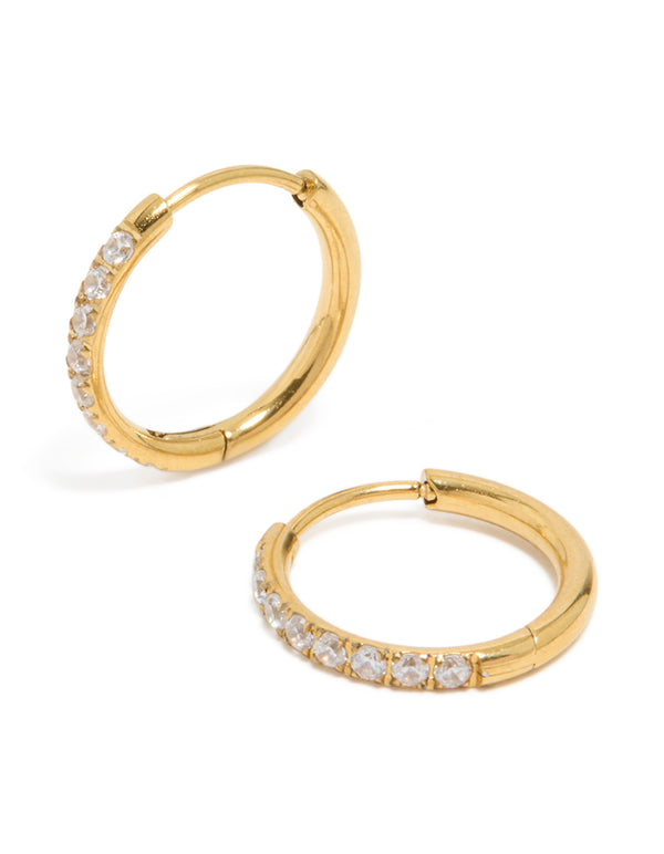 Gold Plated Surgical Steel Thin Inlay Cubic Zirconia Sleeper Earrings
