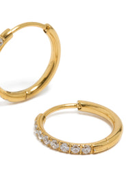 Gold Plated Surgical Steel Thin Inlay Cubic Zirconia Sleeper Earrings - link has visual effect only