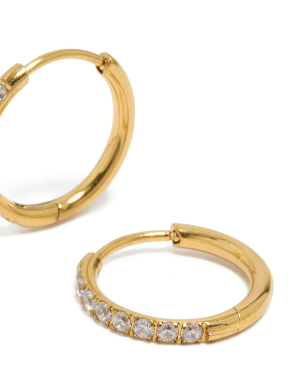 Gold Plated Surgical Steel Thin Inlay Cubic Zirconia Sleeper Earrings
